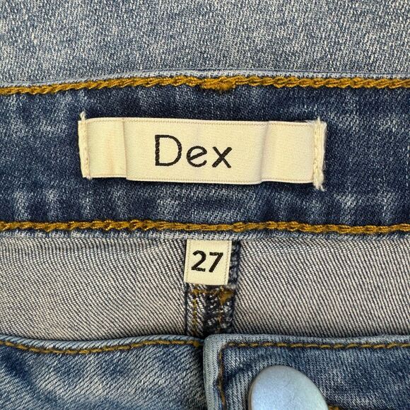 DEX woman's size 27 color block raw hem fringe denim stretch mini skirt - Picture 7 of 8